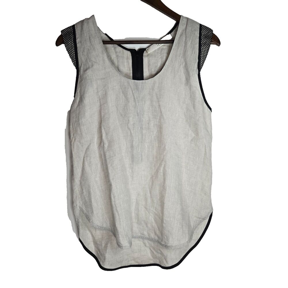 Tela Linen Tan Sleeveless Blouse Back Zip Womens Small Made in Italy